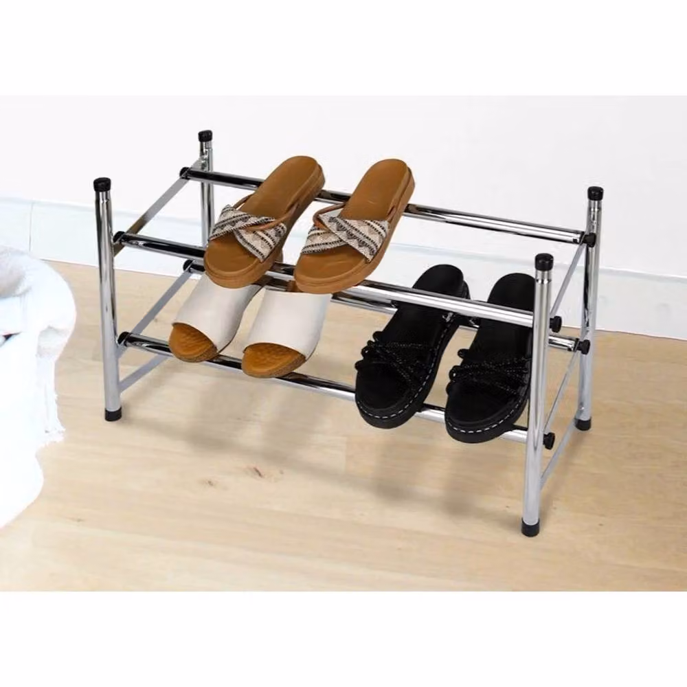 FLAVORA 2 Tier Expandable and Stackable Chrome Shoe Rack in Silver, W: 100 cm, D: 15 cm, H: 35.5 cm – 2
