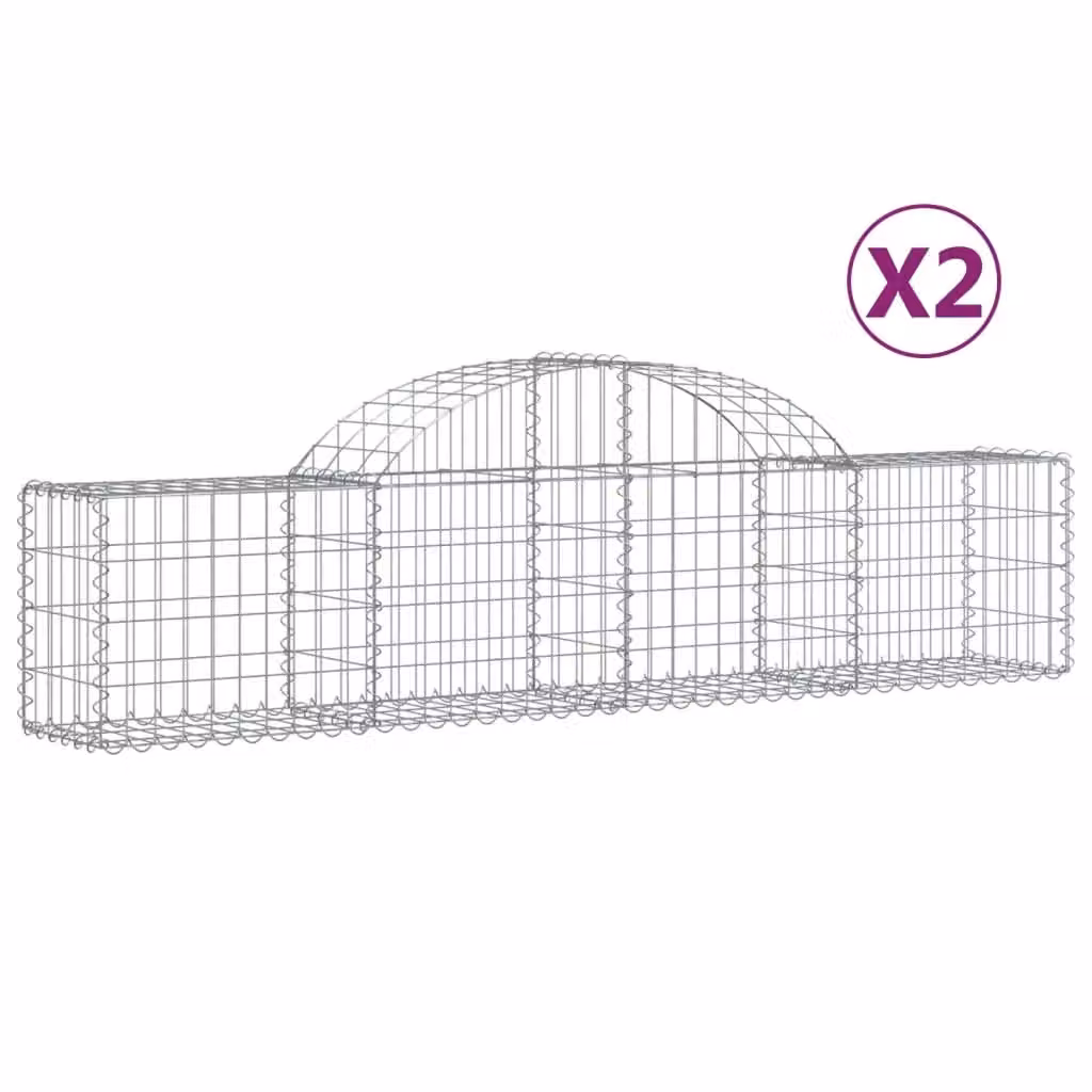 Berkfield Home Arched Gabion Baskets, 2 Piece Set, Silver Galvanised Steel, W: 200 cm, D: 30 cm, H: 40-60 cm – 2