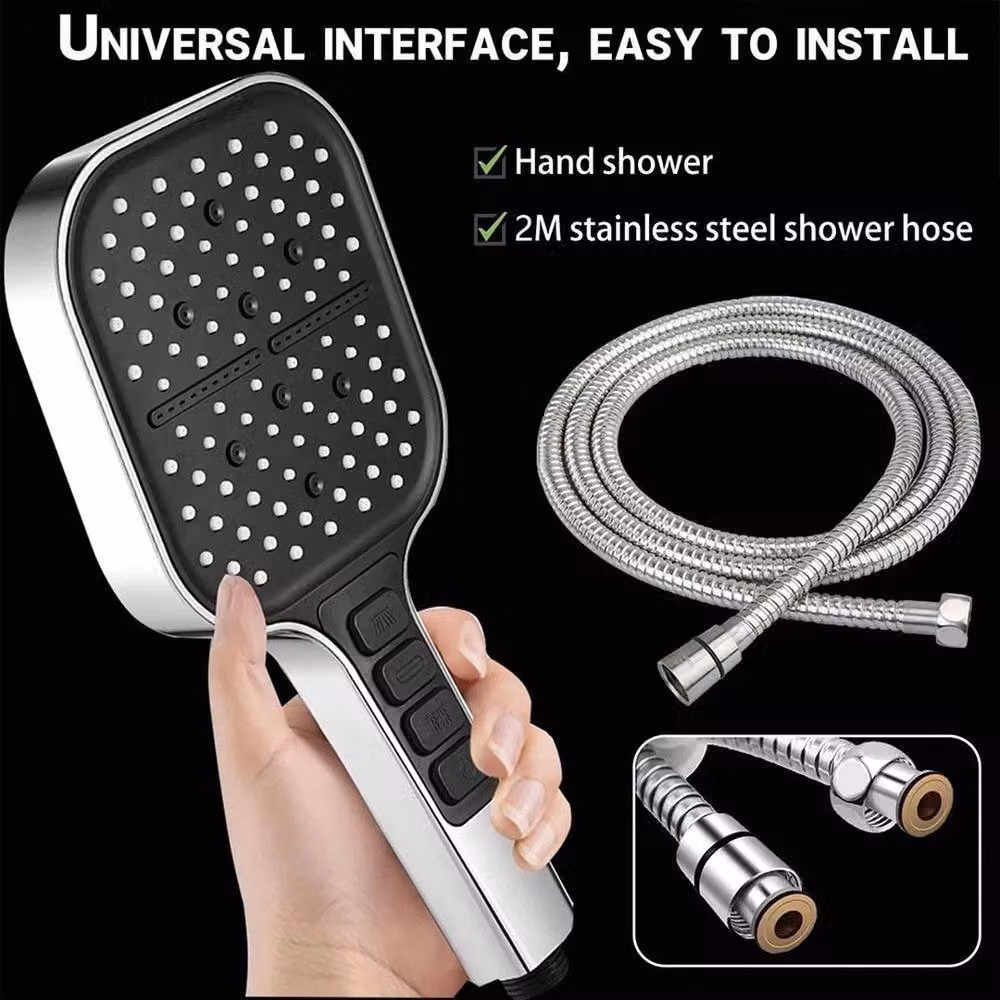 EONLION Large Handheld Shower Head with 2m Hose in Silver and Chrome with Rain and Massage Settings – 2