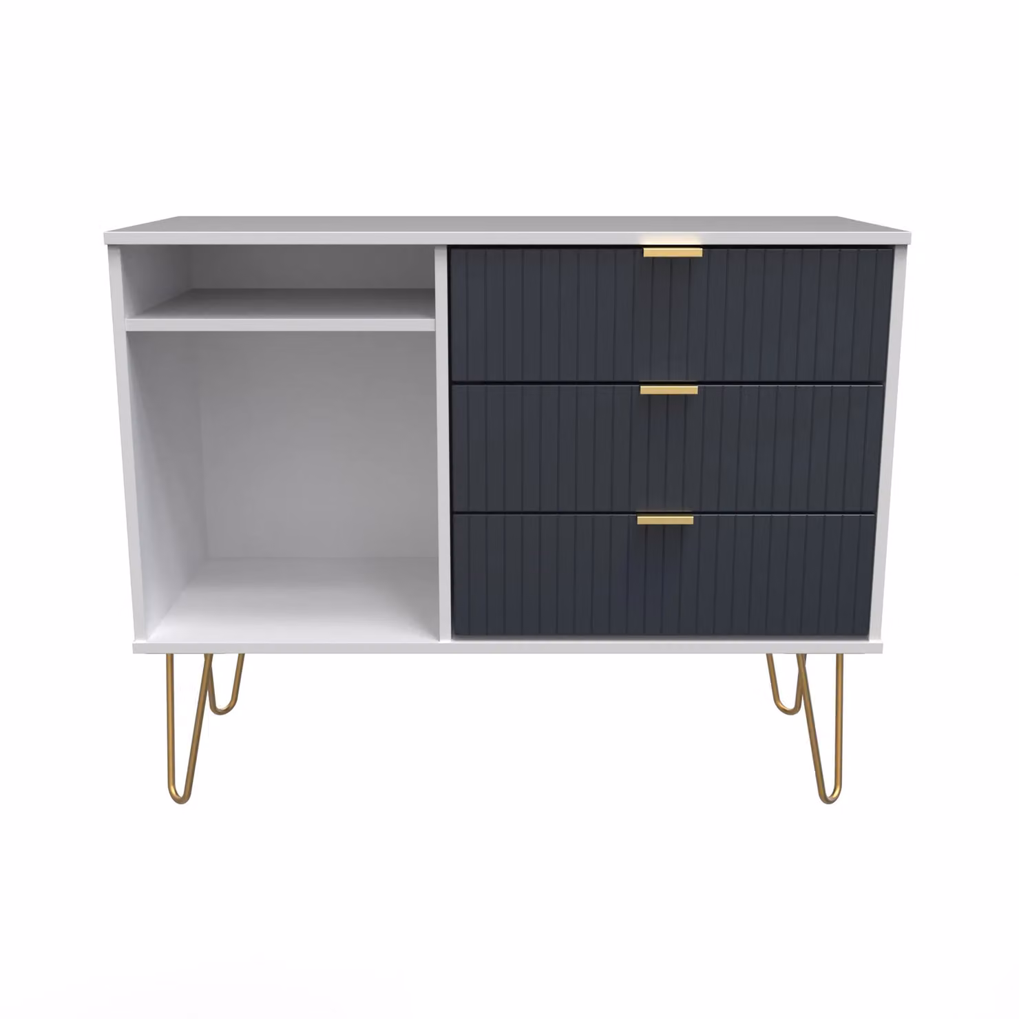 2 U Bexley 3 Drawer TV Unit in Dark Blue and Gold with Geometric Metal Details – 2
