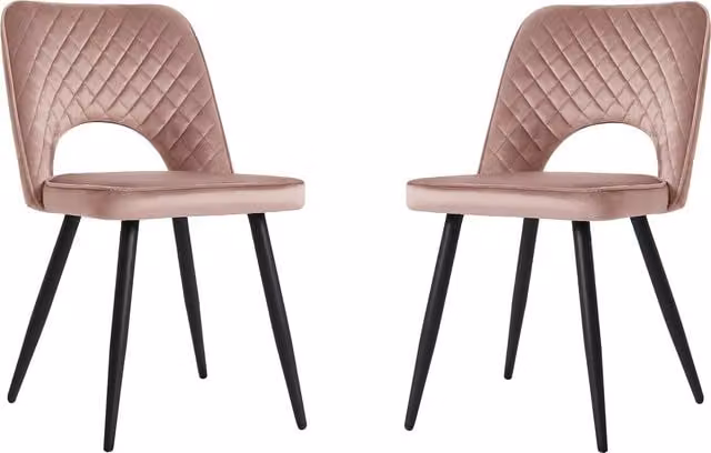 Home Garden Direct Pair of Shaftesbury Dining Chairs in Pink Velvet Fabric