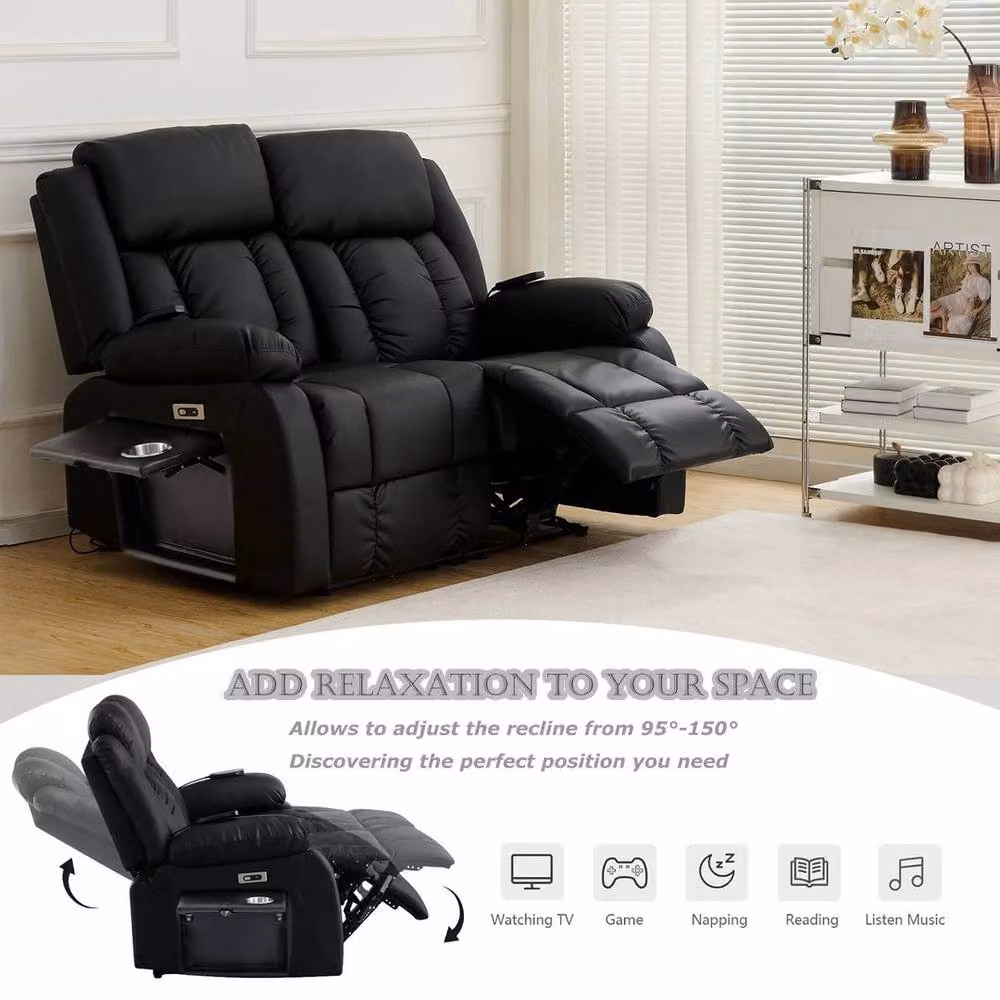 FORGEVIO Black Leather 2 Seater Electric Recliner Sofa Armchair – 4