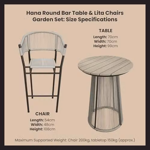 Solace+Co Hana Round Bar Table and Lita Chairs Garden Set in Brown – 3