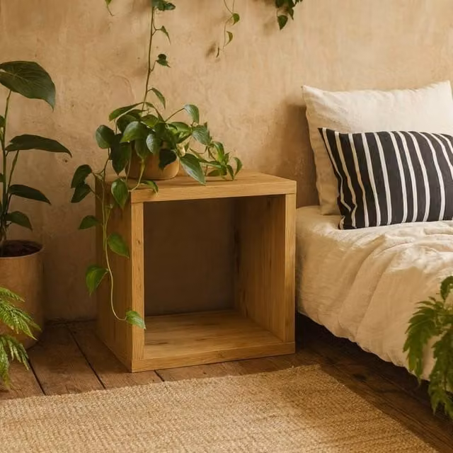 Wyld Haus Shanghai Shanghai Artisan Oak Effect Single Shelf Storage Unit in Natural, W/D/H: 32.9 x 39.7 x 39.5 cm