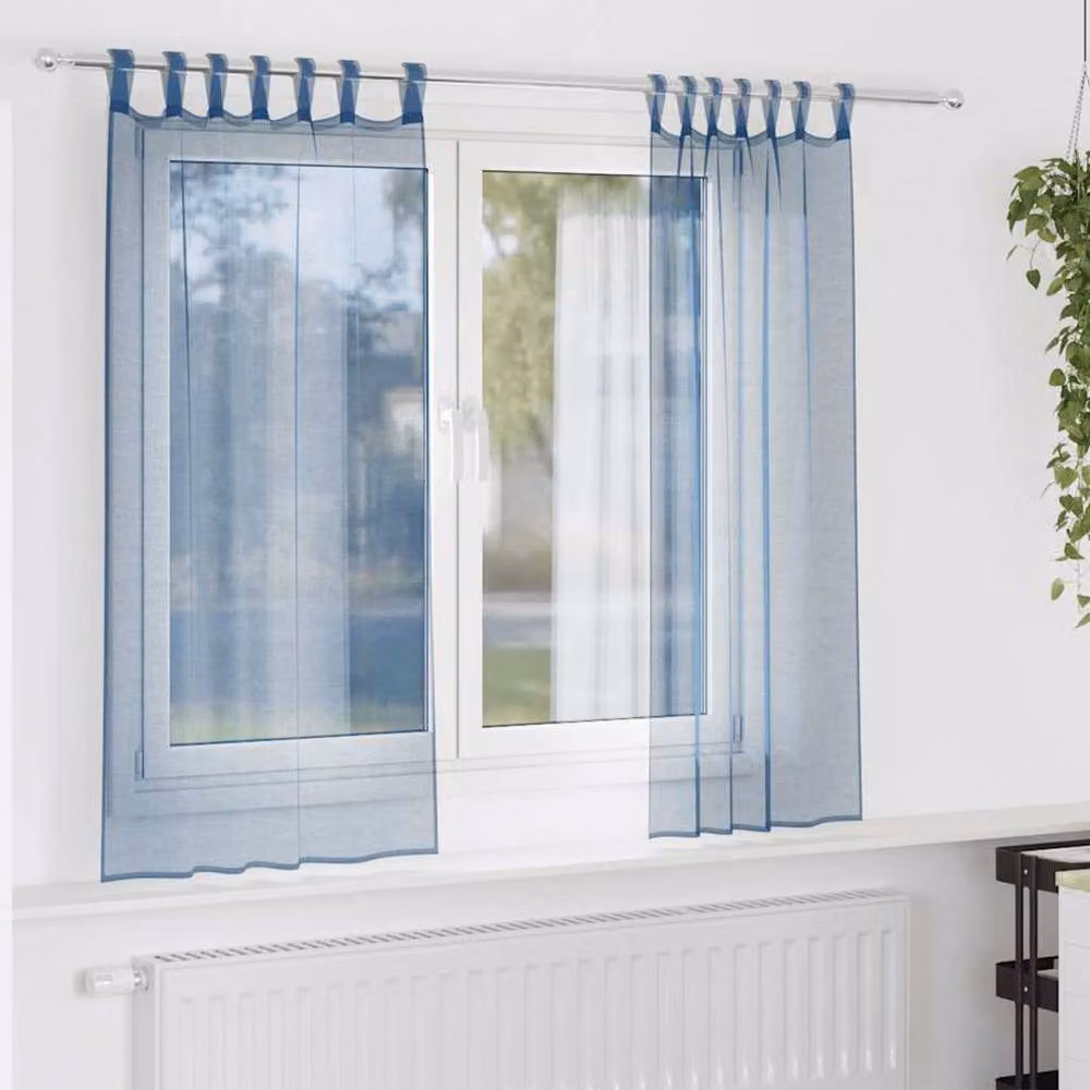 Berkfield Home Voile Fabric Panel Curtains with Tabs, Blue, 2 Pack, W: 140 cm, H: 140 cm – 2