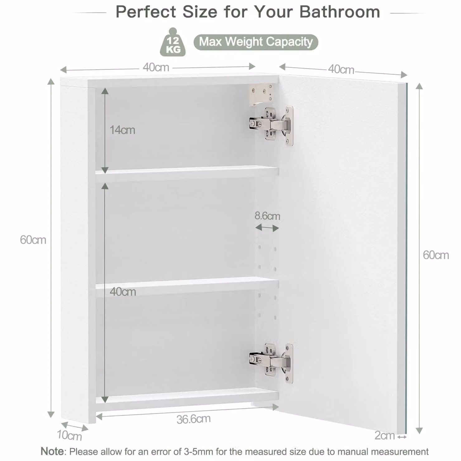 Dprodo Adjustable Single Door Mirrored Bathroom Cabinet in White – 2