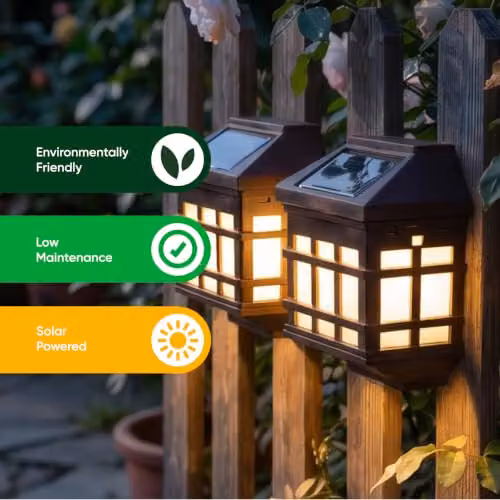 Gardenwize Pack of 2 Brown Lantern Style Solar Powered LED Fence and Wall Lights with Dusk Sensor – 7