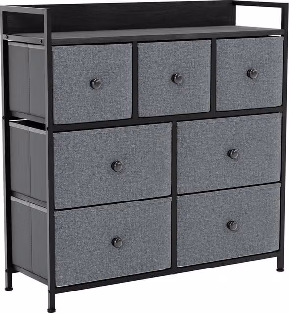 NESTLUNE 7 Drawer Chest of Drawers Dresser in Grey and Black, W: 100 cm – 1