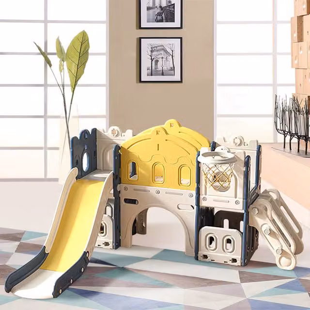 Livingandhome Modular Plastic Kid Slide Climber in Blue and Yellow