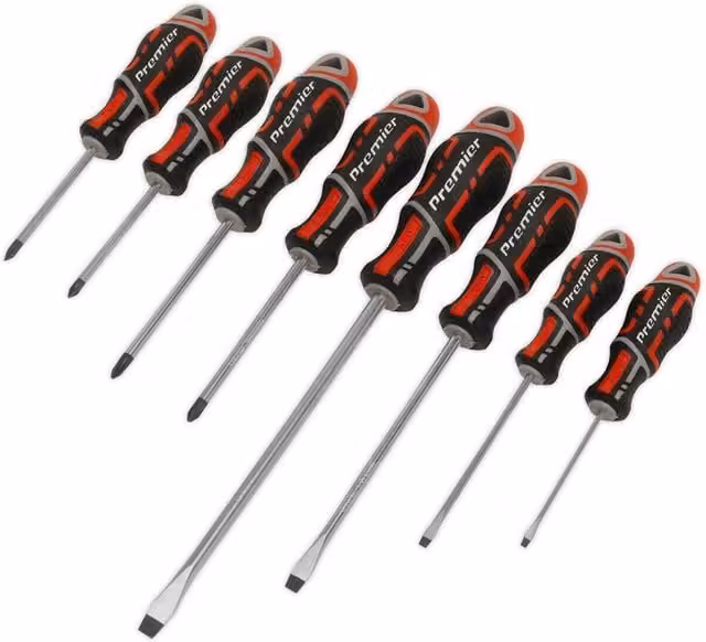 Loops 8 Pack Premium Soft Grip Screwdriver Set with Slotted and Phillips Bits in Red and Multicolour