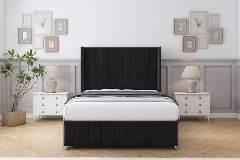 Sloomy Melbourne Plush Divan Set in Black, Super King, W/D/H: 200 x 200 x 137.16 cm