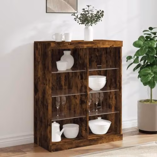 vidaXL Modern Sideboard with Integrated LED Lights in Smoked Oak, W/D/H: 81 x 37 x 100 cm – 2