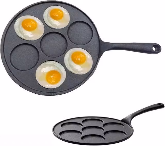 Kelvenix Non-Stick 7 Hole Cast Iron Frying Pan in Black – 1