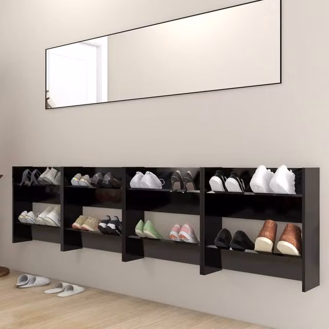 Berkfield Home Set of 4 Wall Mounted Shoe Cabinets in Black, W/D/H: 60 x 18 x 60 cm – 1