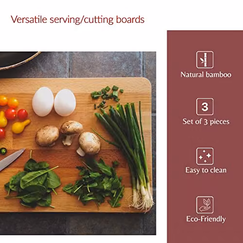 Innoteck Premium Bamboo Chopping Board Set of 3, Brown Rectangular Wooden Cutting Boards with Handle – 2