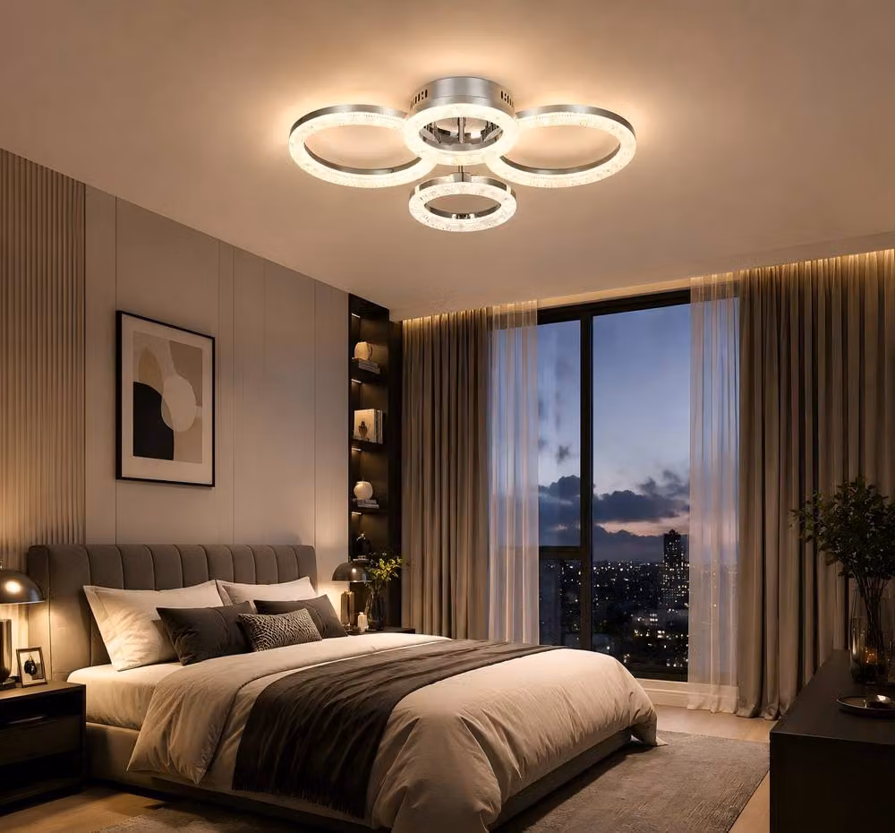 INMTFEI 4 Ring Chrome Crystal LED Ceiling Light, Dimmable Flush Mount Fixture in Silver – 2