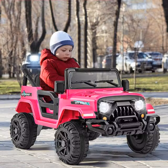 Costway Pink Electric Ride On Kids Truck Toy with Light and Sound and Rechargeable Battery