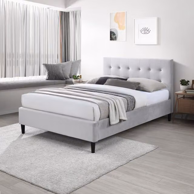 FurnitureboxUK Lotus Velvet Chesterfield Bed Frame, Grey, W/D/H: 140 x 200 cm