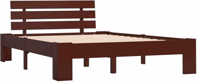 Berkfield Home Small Double Bed Frame in Dark Brown Solid Pine Wood, W/D/H: 120 x 200 x 66 cm