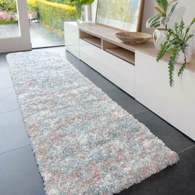 The Rug House Shaggy Mottled Area Rug in Blue and Pink, W: 240 cm, D: 60 cm