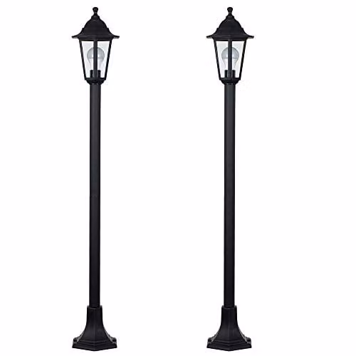 MiniSun Set of 2 Traditional Victorian Style Black Lamp Post Lights with 10W Warm White LED Bulbs, Height: 122 cm – 1