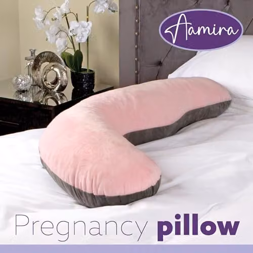 Aamira L Shaped Memory Foam Pregnancy Pillow in Pink and Grey Velvet – 8