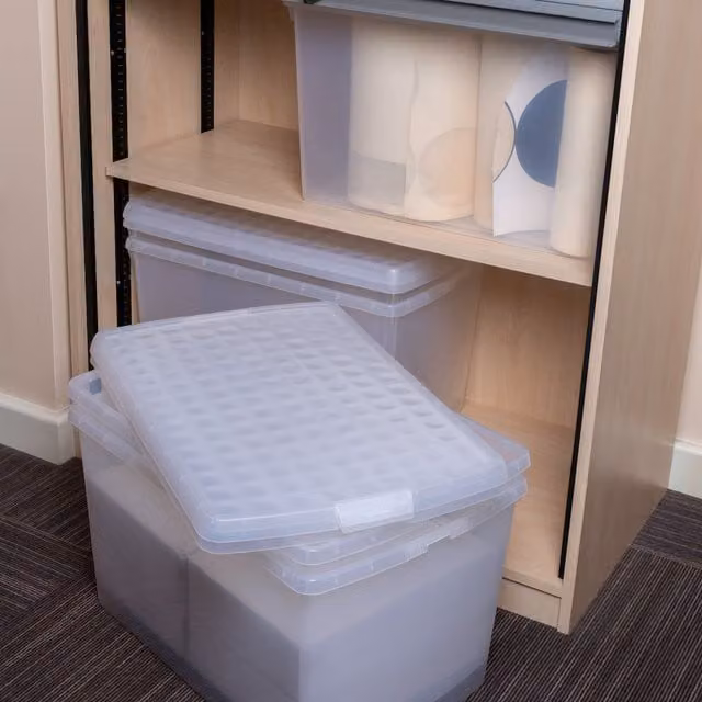 Wham 62L Rectangular Plastic Storage Box with Lids and Handles, Clear/Transparent, Pack of 5