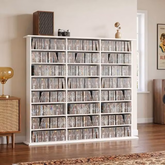 HOMCOM White Media Storage Shelf with 24 Compartments and Adjustable Shelves – 1
