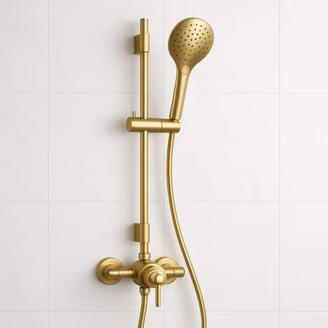 Bathroom Kingdom Conwy Brushed Brass Traditional Thermostatic Shower Set with Hand Shower in Gold