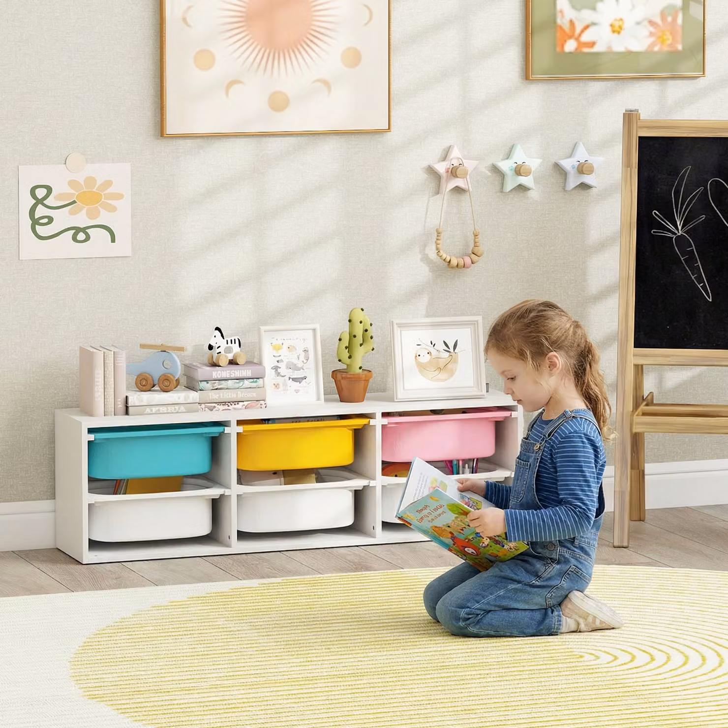 AIYAPLAY 2 Tier Low Height Kids Toy Storage Organiser with 6 Removable Bins, Multicolour – 2