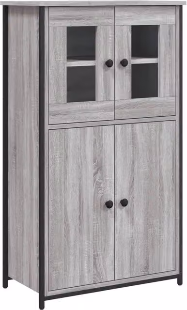 Berkfield Home Grey Sonoma Modern Highboard with Glass Doors, W/D/H: 62 x 32 x 106.5 cm