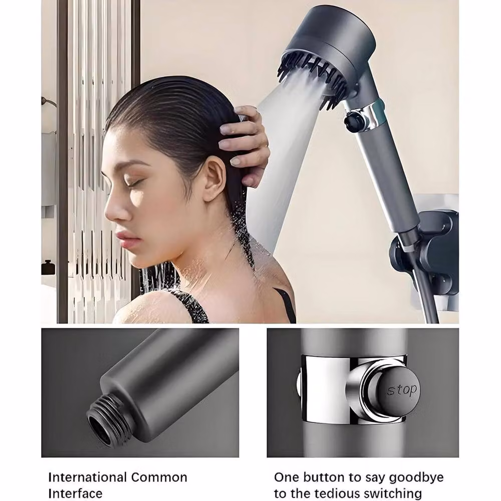 NESTLUNE 2026 4-in-1 High Pressure Bath Shower Head with 3 Modes in Grey – 4