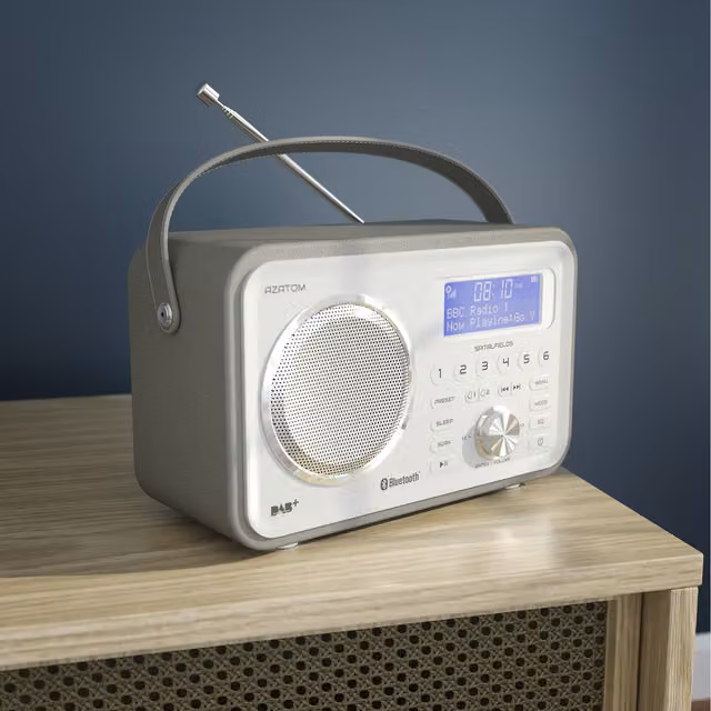 Azatom Spitalfields DAB+ Portable Radio with Bluetooth and Rechargeable Battery, Grey