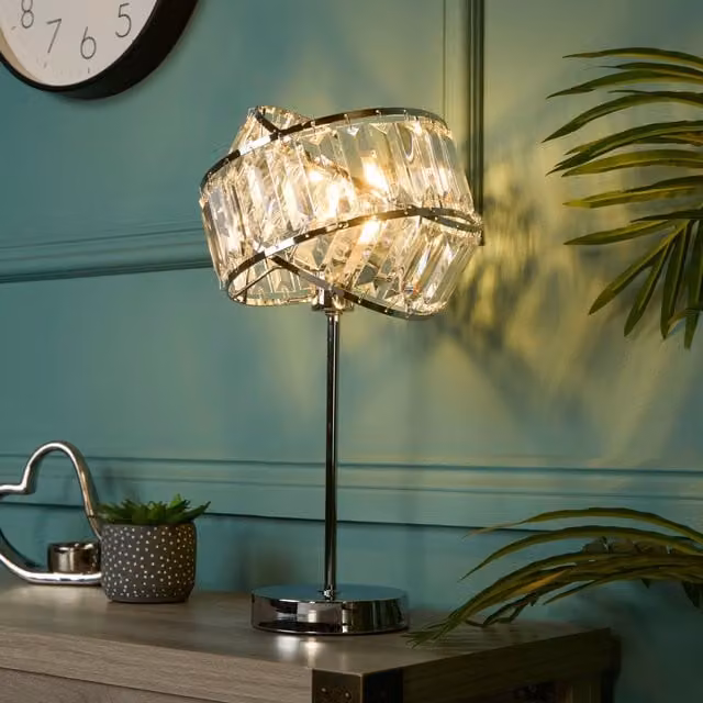 Lighting Collection Band Chrome Table Lamp in Silver and Crystal