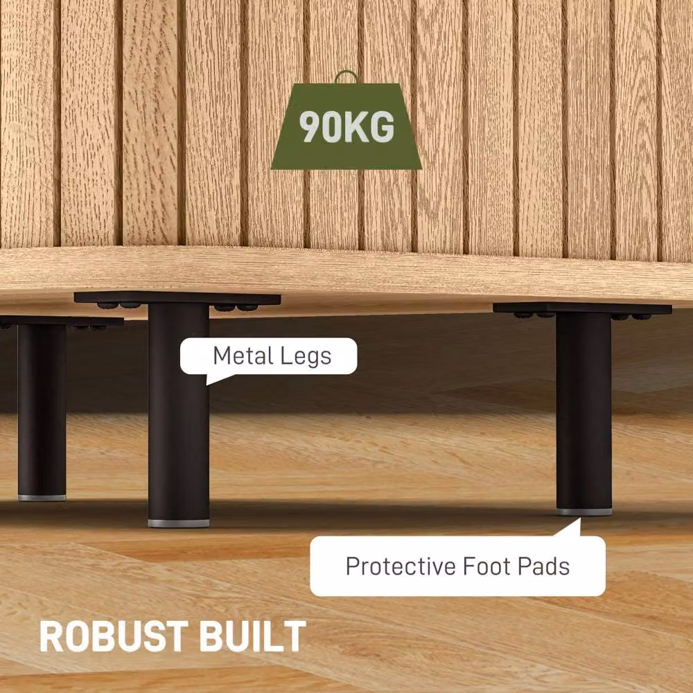 Wyld Haus Ritava Oak Tone Tambour Bedside Table with 2 Sliding Doors in Natural Brown and Black, W/D/H: 40 x 48 x 48 cm – 6