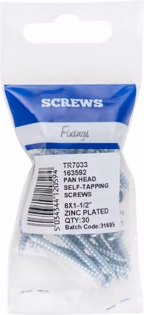 Hiatt Slotted Pan Head Self Tapping Steel Screw, Silver Galvanised, 15 mm