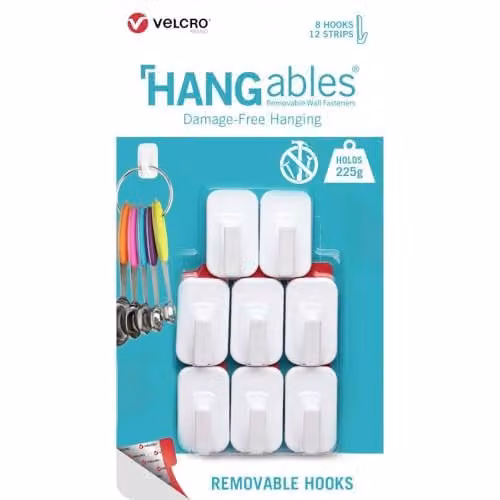 VELCRO Brand HANGables Removable Micro Hook Self Adhesive Damage Free Hooks, White, Set of 8