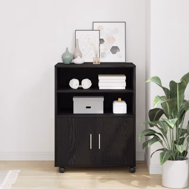 Berkfield Home Rolling Cabinet in Black Oak with Roll Shutter Doors, W/D/H: 60 x 48 x 81 cm – 1