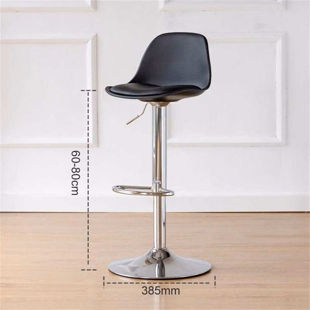 VOGREX Set of 2 Black Faux Leather Swivel Bar Stools with Chrome Gas Lift and Metal Base – 2