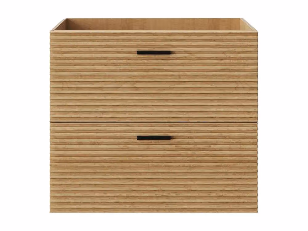Vente-unique Fluted Wall-Hung Vanity Unit with 2 Drawers in Light Oak Beige, W: 60 cm, D: 46 cm, H: 55 cm – 2