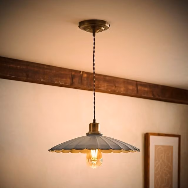 ValueLights Holborn Scallop Pendant Ceiling Light in Blue and Gold/Brass – 1