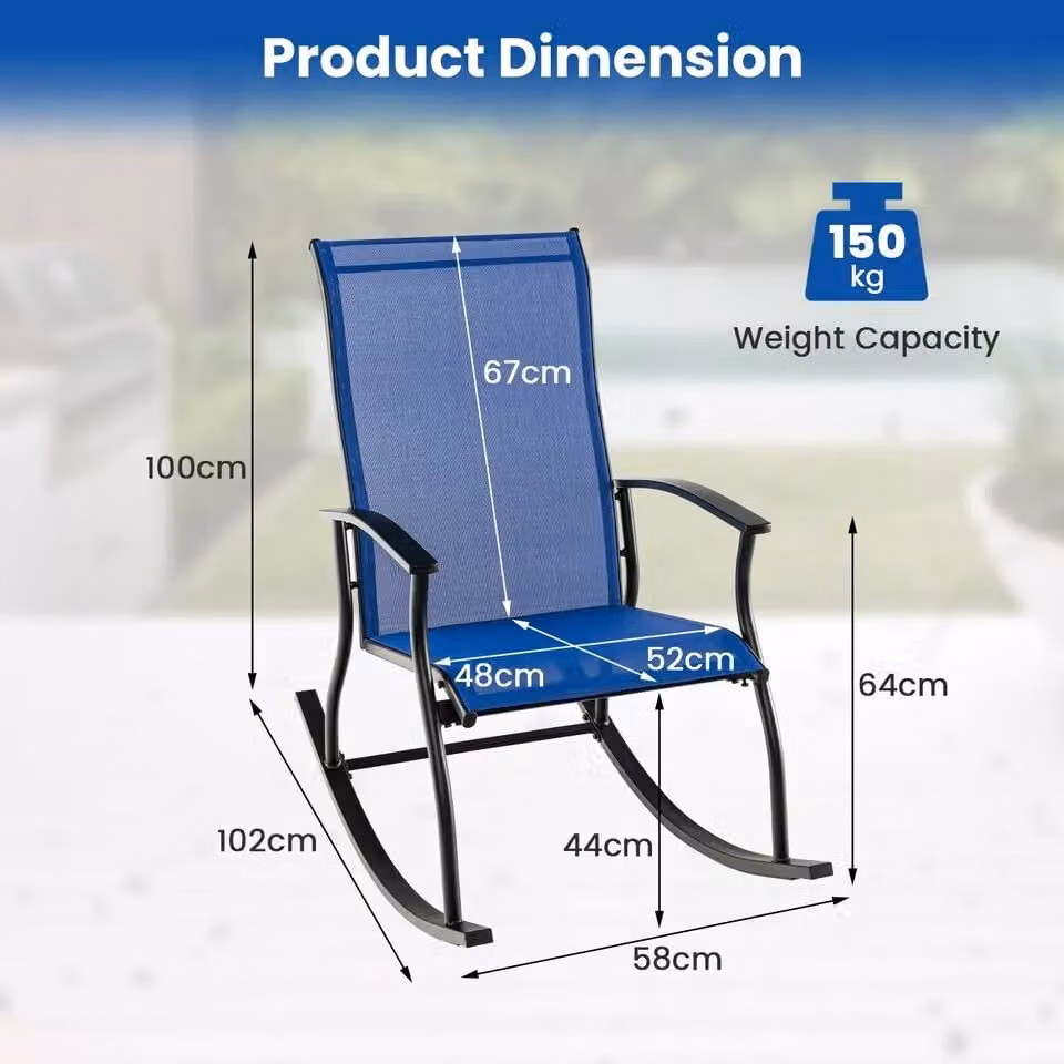 Costway Set of 2 Outdoor Rocking Chairs with Breathable Textilene Backrests in Blue – 2
