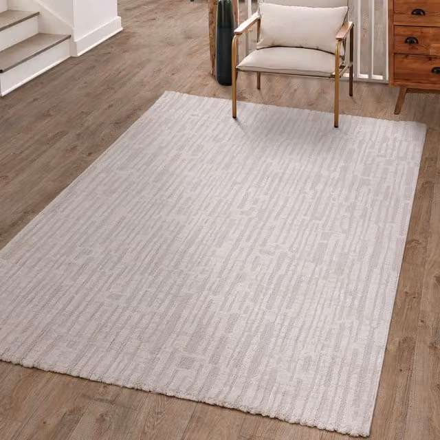 The Rug Edit Axel Geometric Stripe Living Area Rug in White, Yellow and Beige, 160 cm