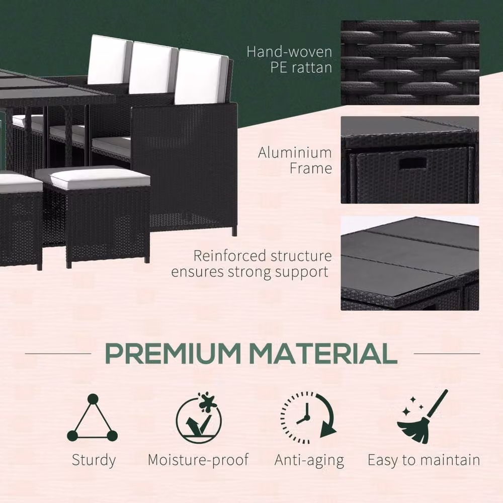 Wyld Haus Lokeha 11 Piece Black and White Polyrattan Outdoor Dining Set with Glass Table – 7