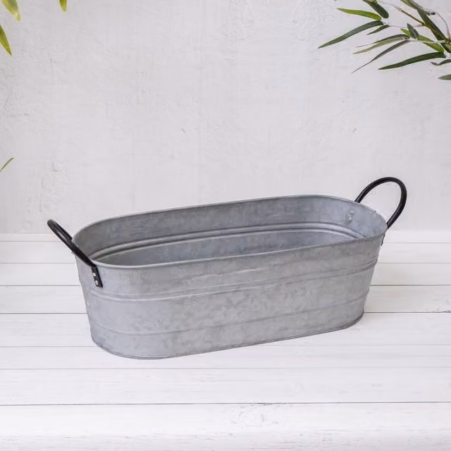 Annibells Large Aged Galvanised Metal Trough Planter, Grey, H: 18 cm