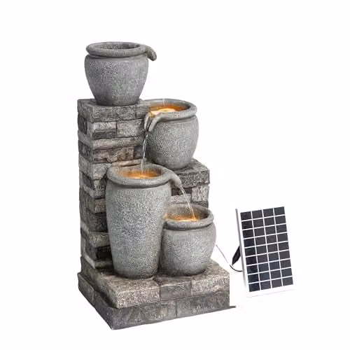 Teamson Home 4-Tier Cascading Solar Powered Water Fountain, Grey – 1