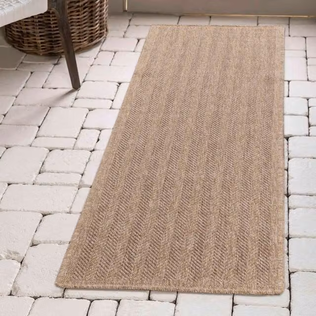 Desire Rugs Modern Herringbone Jute Outdoor-Indoor Waterproof Rectangular Rug, Brown and Beige, W: 60 cm, L: 220 cm