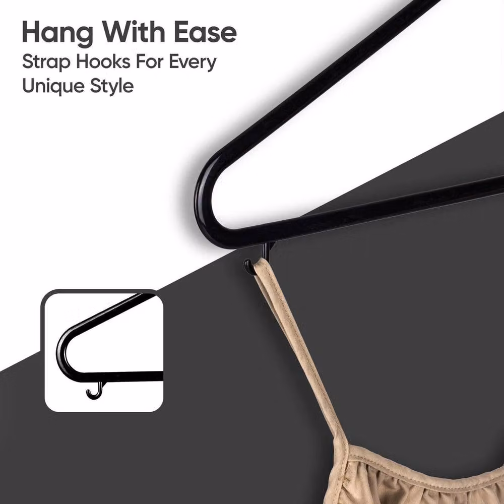 VOGREX 50-Piece Black Slim Plastic Clothes Hangers with Trouser Bar – 4