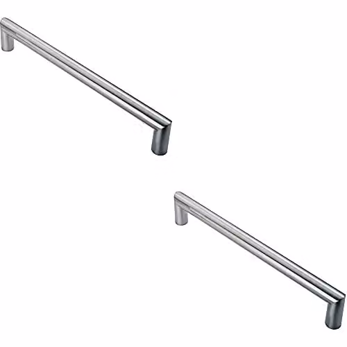 Loops 2 Pack Mitred Round Bar Pull Handles in Brushed Silver Stainless Steel, W/D/H: 10.6 x 1 cm, Fixing Centres: 9.6 cm
