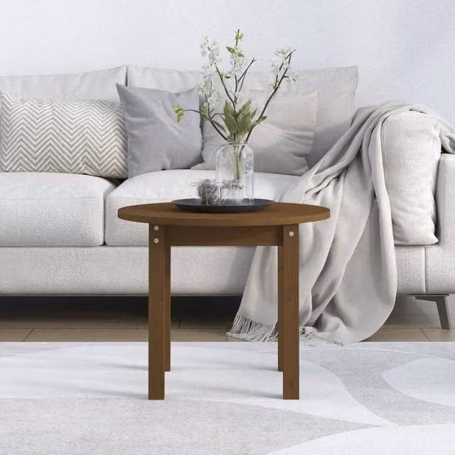 Berkfield Home Beautiful Round Solid Wood Pine Coffee Table in Honey Brown, Diameter: 55 cm, Height: 45 cm – 1